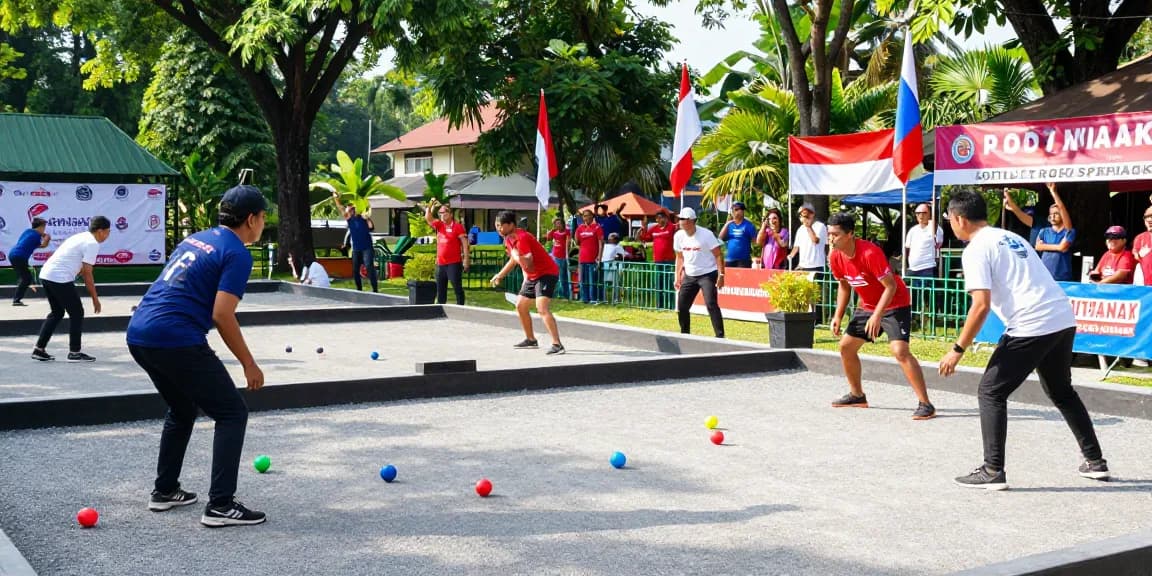 Exciting petanque tournament at fopikotapontiana.org with diverse players and lively spectators in Pontianak.