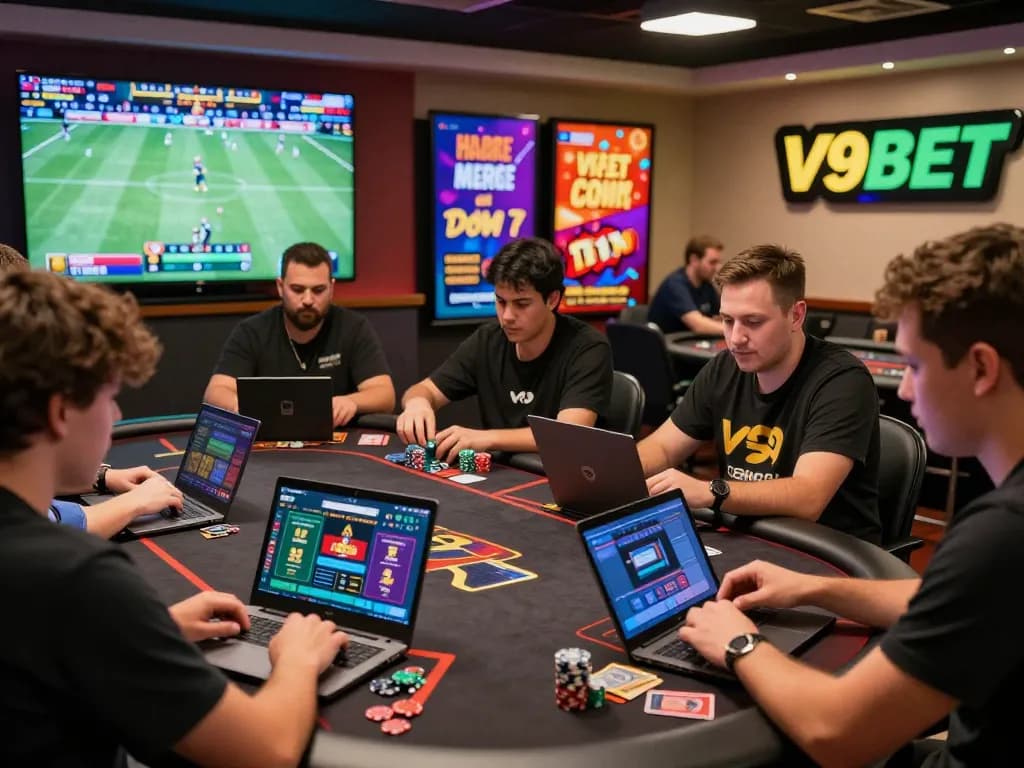 Players enjoying their gaming experience at V9BET with vibrant promotions and live events.