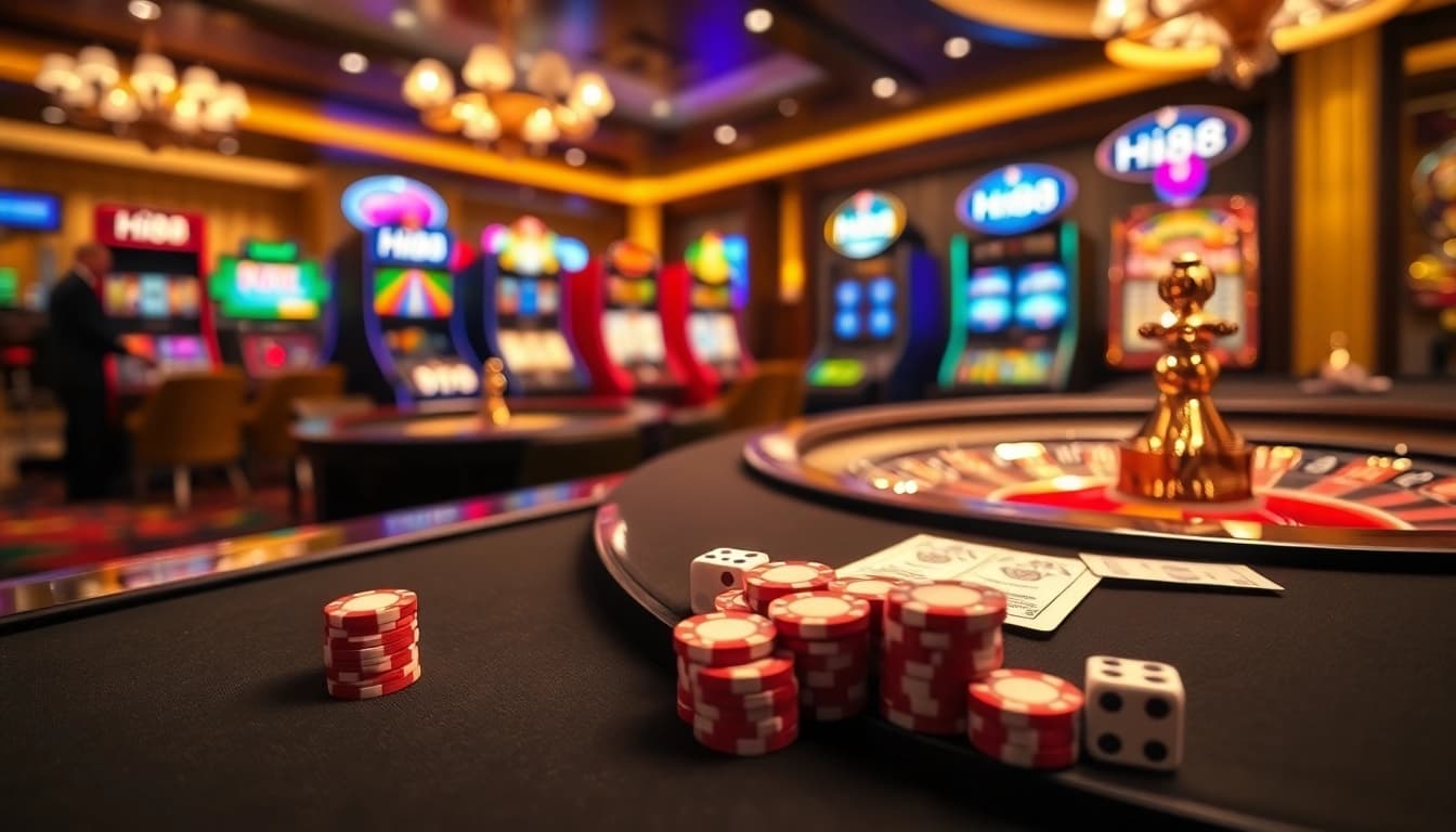 Experience the excitement of gambling with Hi88's online casino atmosphere featuring vibrant tables and thrilling games.