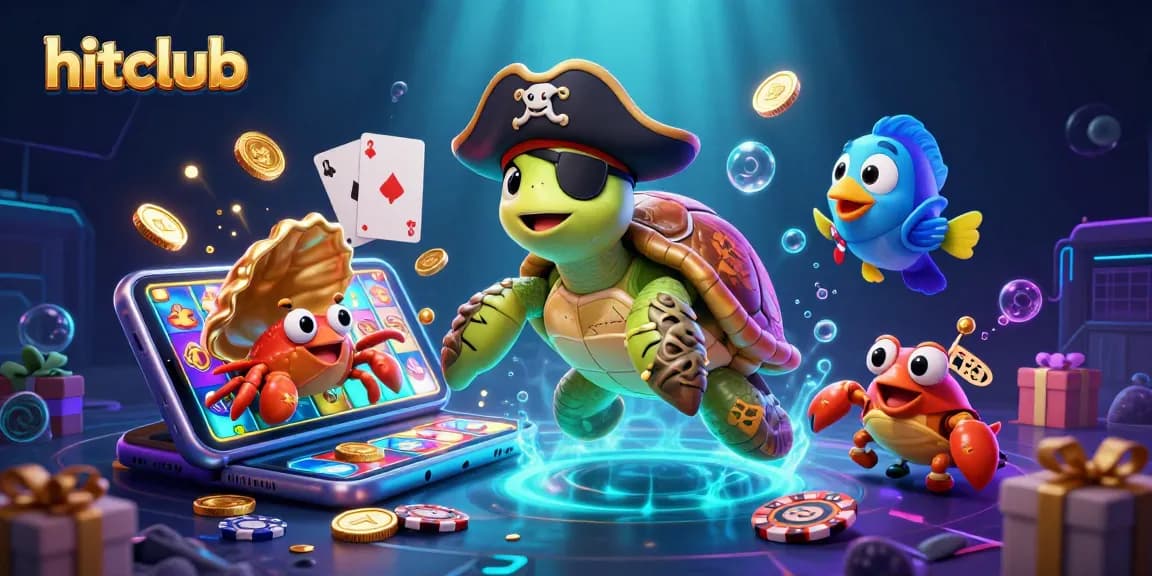 Engage in the hitclub experience with a vibrant underwater casino scene featuring colorful slots and treasure elements.