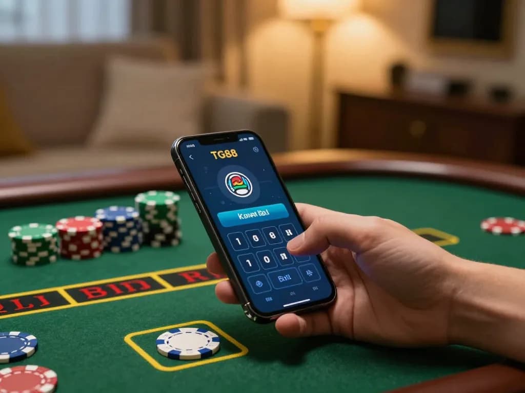 Player using TG88 app for live dealer games, showcasing mobile gaming excitement and strategy