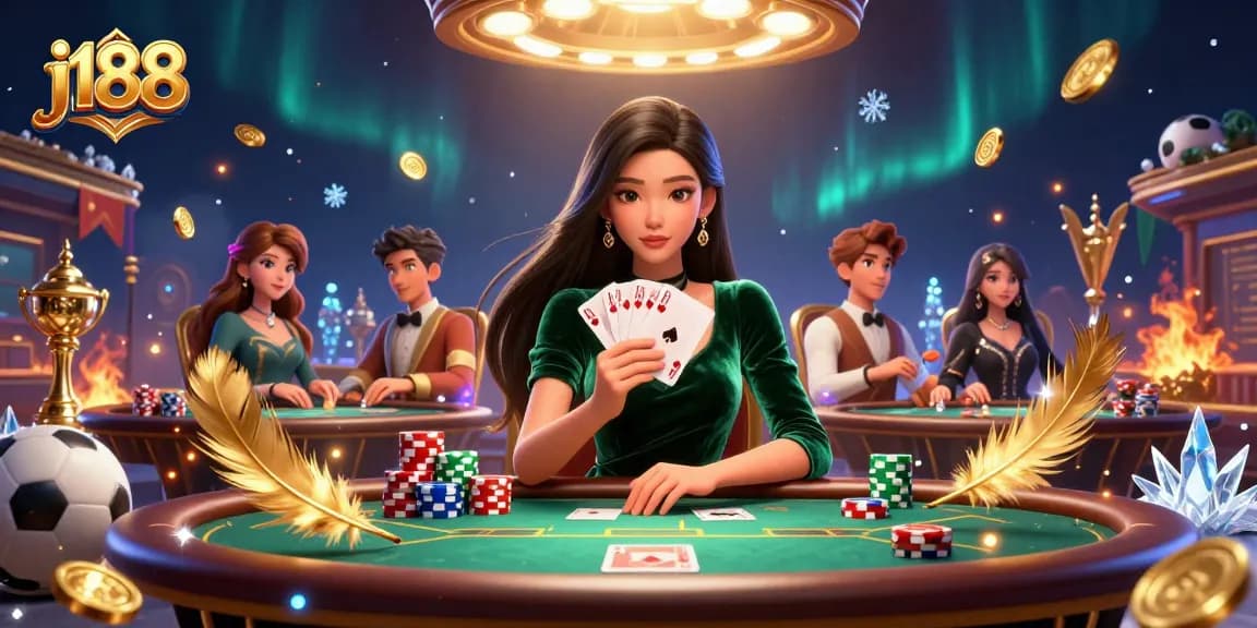 Experience thrilling poker at J188 with a beautiful Asian woman at a luxury table.