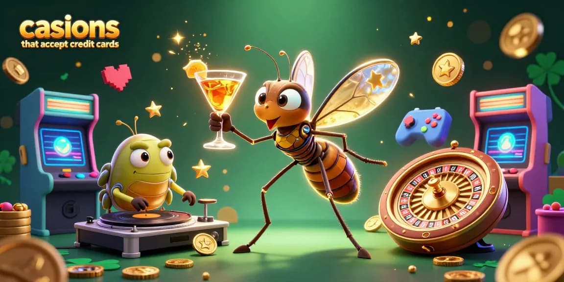 Engage with casinos that accept credit cards featuring a lively 3D scene of vintage character and gaming elements.