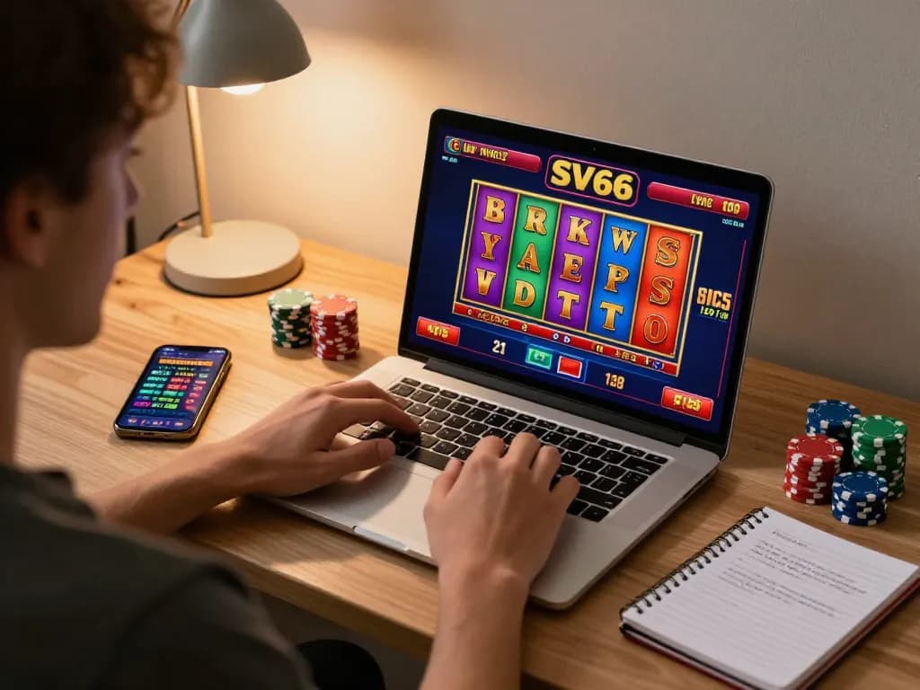Engage with SV66's dynamic online casino on your laptop, showcasing live poker gameplay.