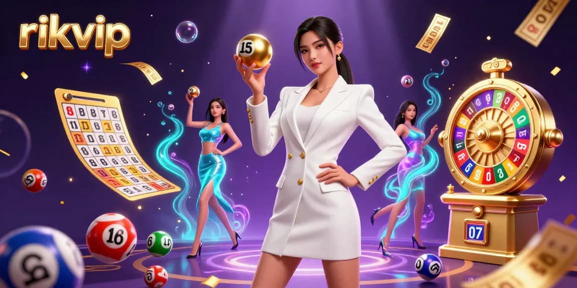 Experience thrilling gameplay at rikvip with a stunning Asian woman and dynamic casino elements.