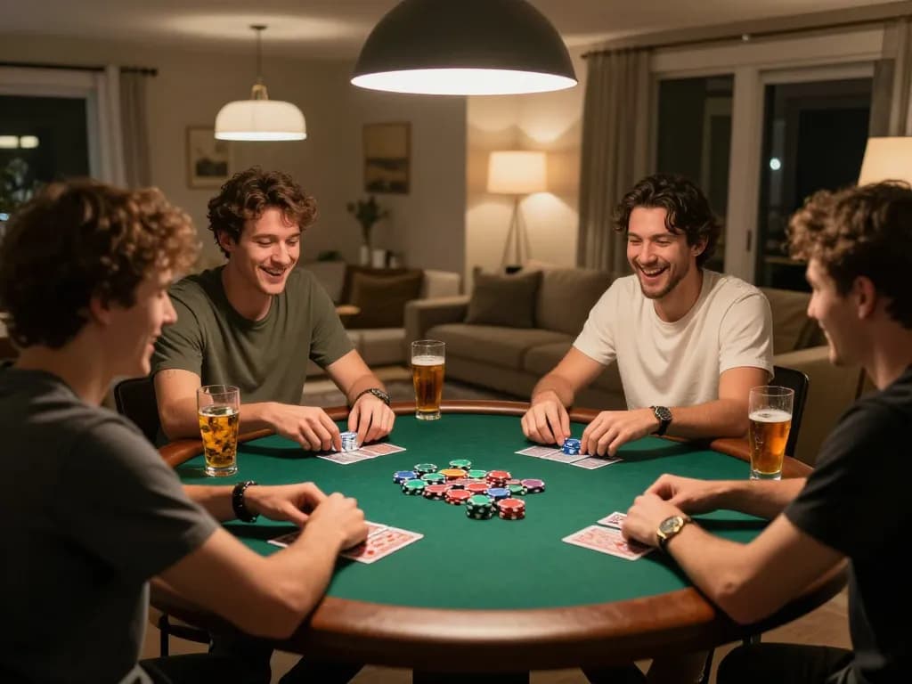 Engaging home poker night scene with friends enjoying interactive gameplay at the fly88 movie.