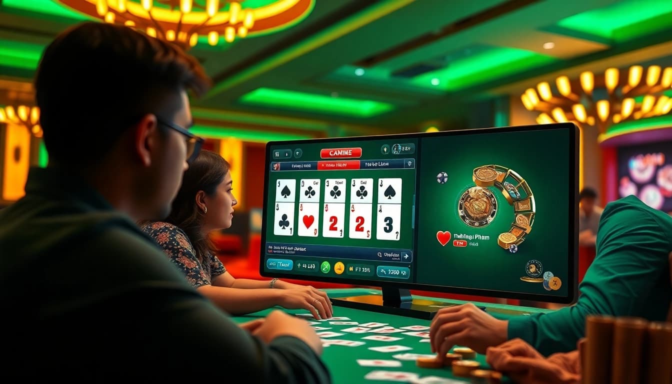 Dynamic online gaming scene showcasing card games at topgamebaidoithuong.mx, highlighting immersive digital interfaces.