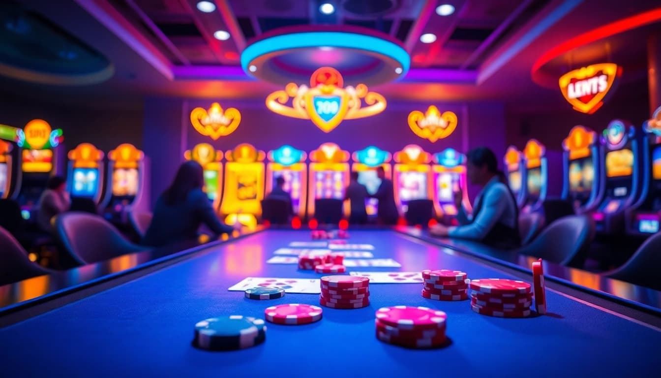 Experience the excitement of online gambling at ev88win.live, featuring vibrant poker games and illuminated slots.
