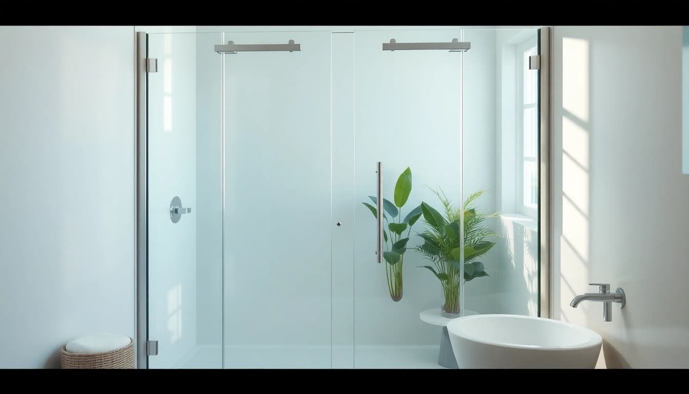 Browse elegant shower doors with sleek designs and clear glass panels in a modern bathroom.