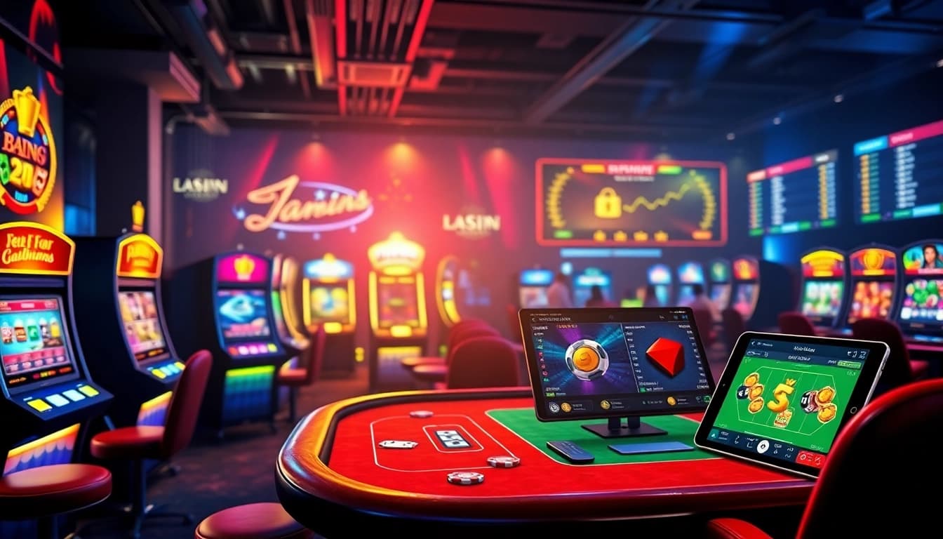 Vibrant virtual casino scene showcasing diverse games at stimmgewitter.org, emphasizing excitement and security.