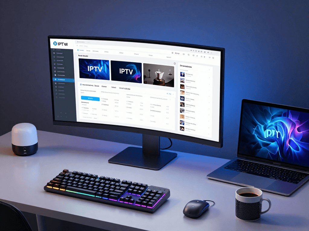 IPTV reseller dashboard displayed on a modern workspace, showcasing features and analytics for IPTV services and digital platforms.