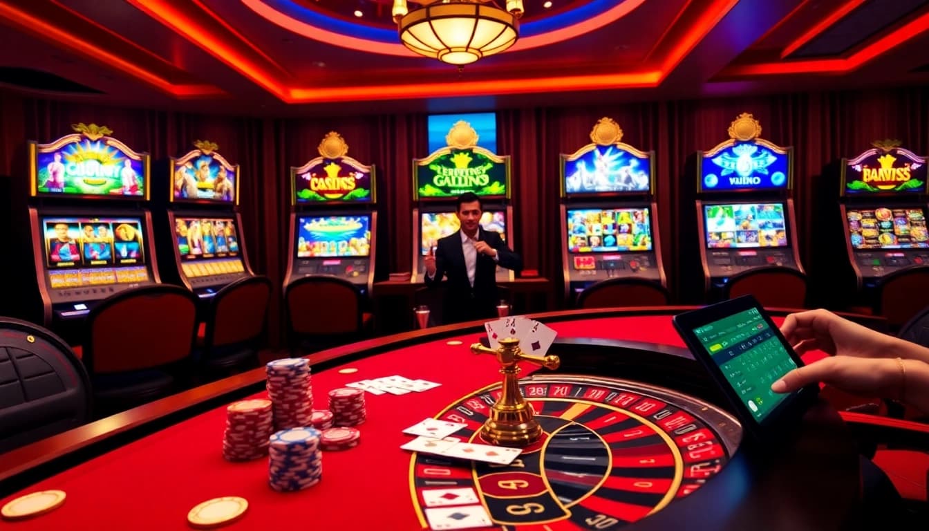 Exciting casino scene at LC88.COM with vibrant gaming tables and engaging dealers.