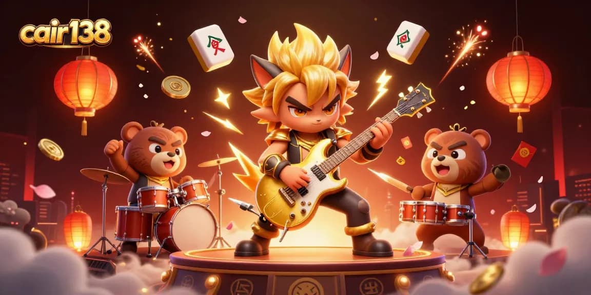 Experience the excitement of cair138 with a lively casino scene featuring a rock star wolf and a drummer bear.