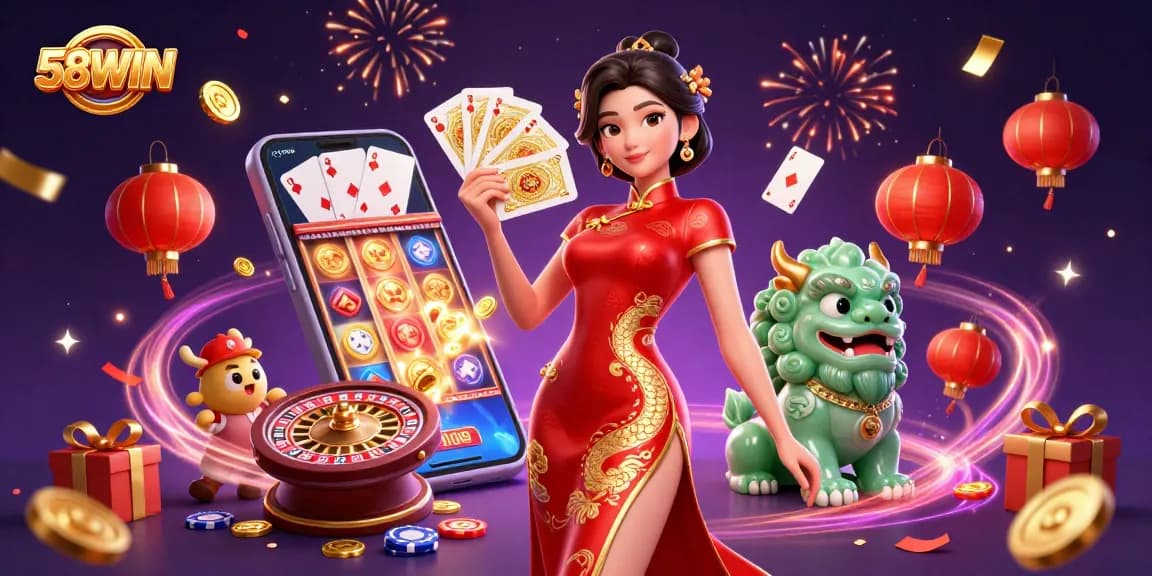 Experience excitement at 58WIN with captivating games and dynamic visuals in this illustration.