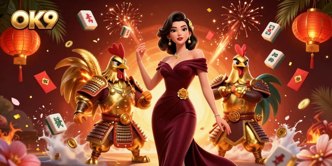 Experience excitement at OK9 with a glamorous 3D casino scene, featuring vibrant gaming elements.
