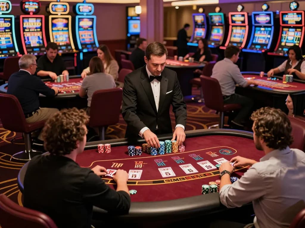 Players engaged at CM88SEO's blackjack tables, showcasing strategic card gameplay amid a vibrant casino atmosphere.