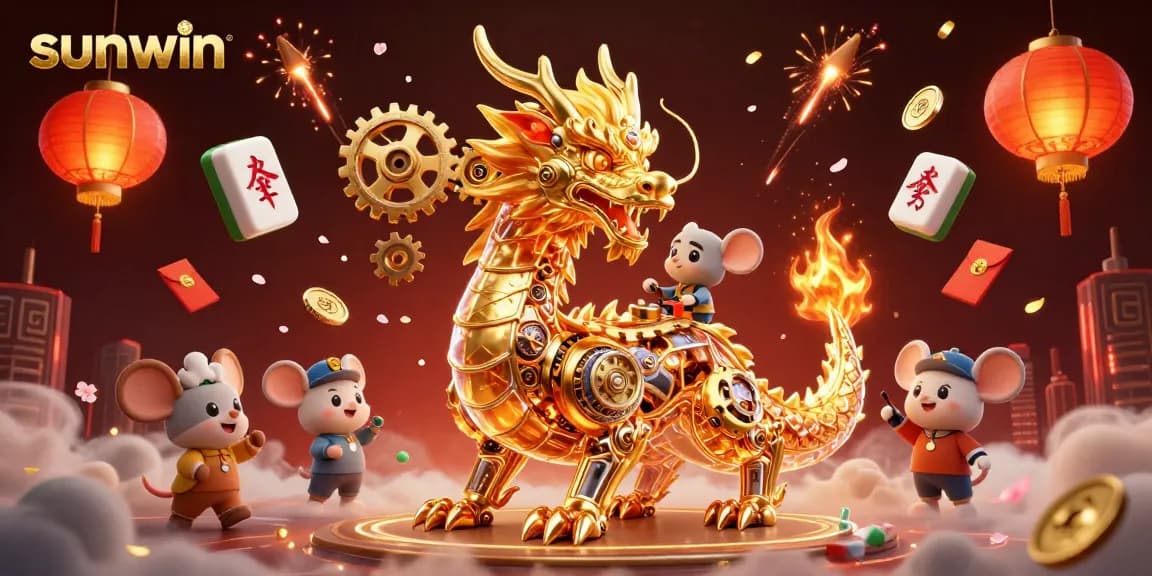 Engage with Sunwin's thrilling gaming experience featuring a golden dragon amidst vibrant casino elements.