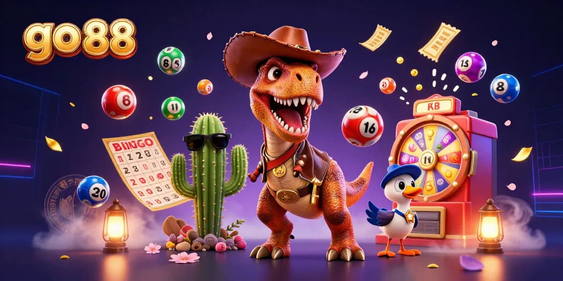 Experience the excitement of go 88 as a cartoon T-Rex and friends engage in thrilling lottery games.