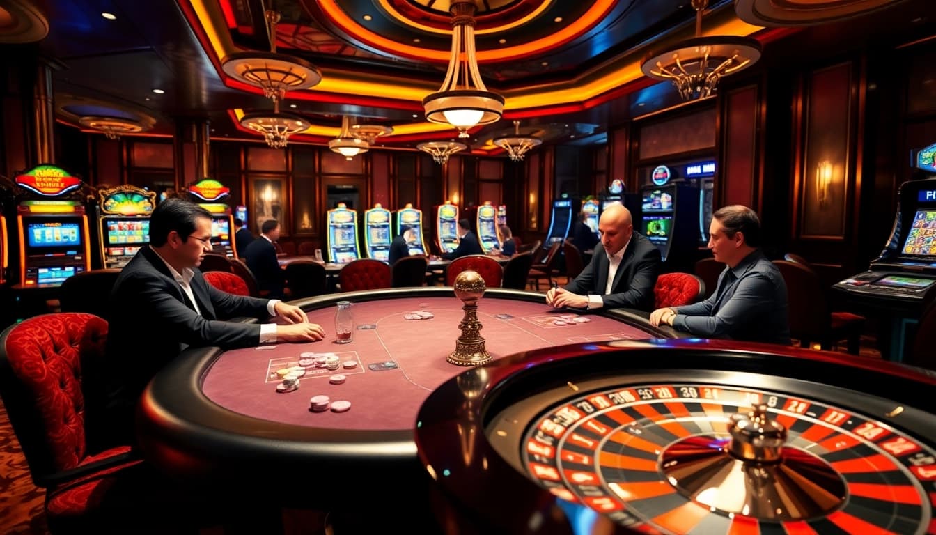 Engaging casino scene featuring km1888b players at a glamorous poker table.
