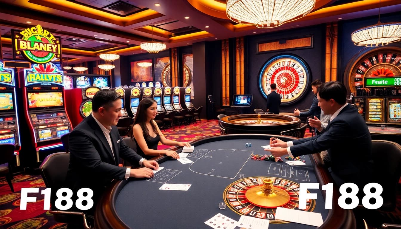 Players enjoying an exciting game at F168's live dealer table in a vibrant casino setting.