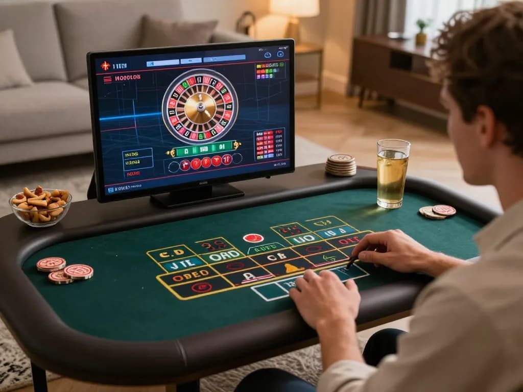 Bong88 players enjoying live dealer roulette on tablet in a cozy home setup