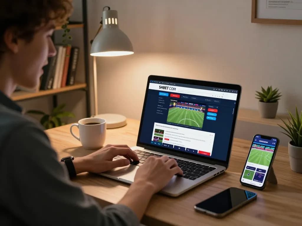 Engaging moment of online sports betting on SHBET COM, featuring a person placing bets on a laptop.