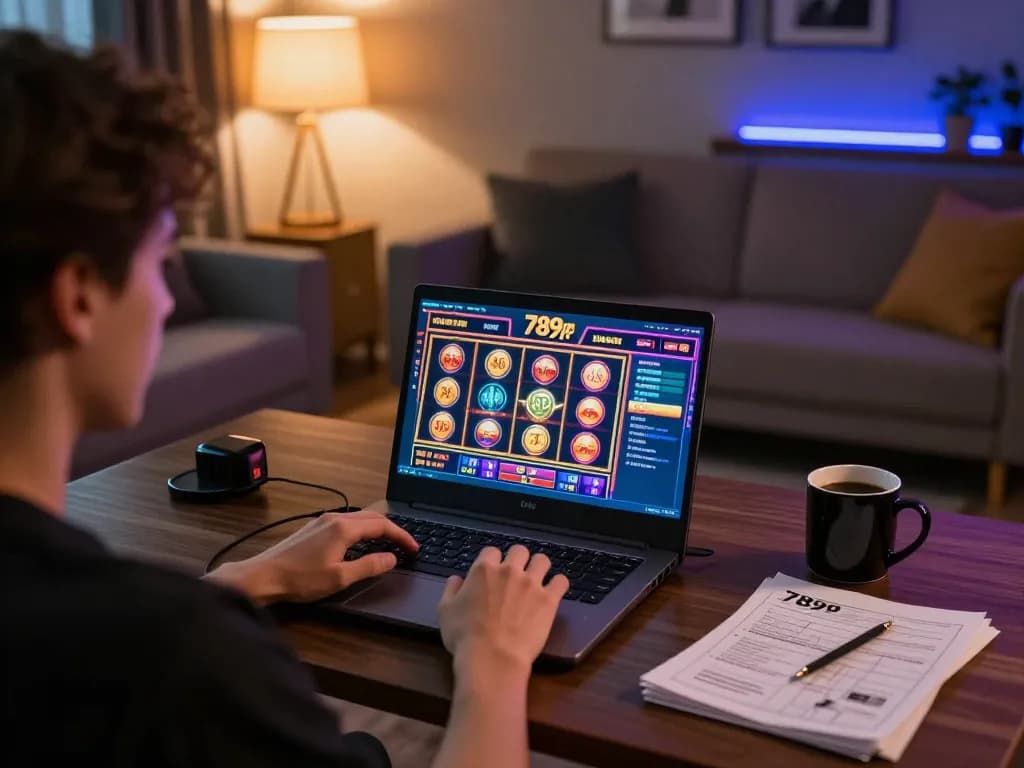 Player enjoying a dynamic gaming session on 789pp while managing betting strategies at home