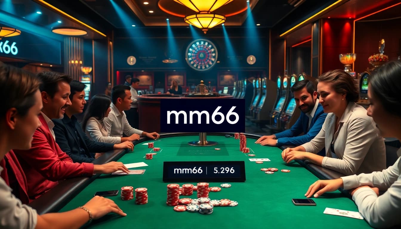 Experience the thrill of mm66 as players engage at an elegant poker table, surrounded by luxury.
