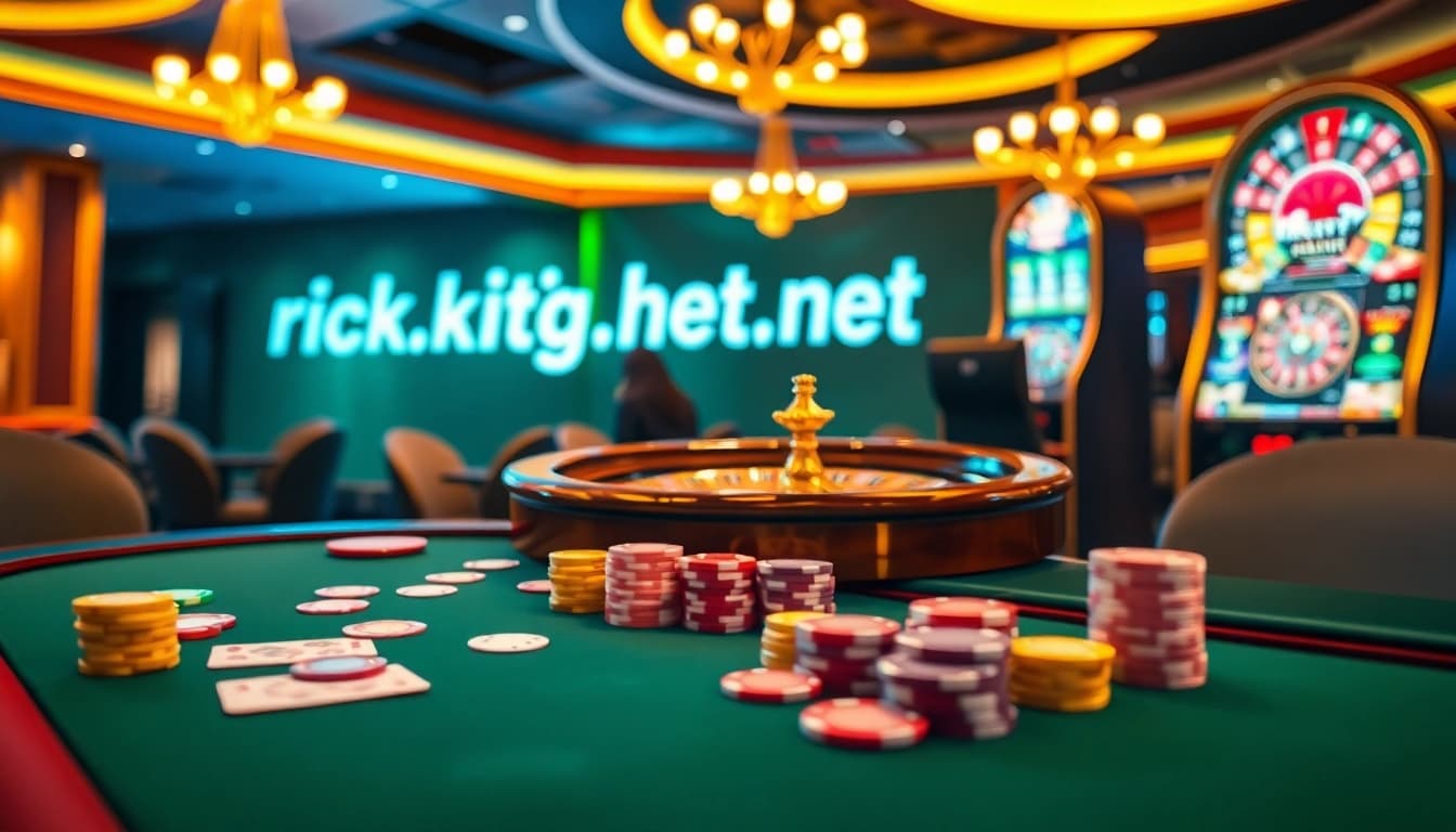 Engaging poker game scene at rikvip.gb.net showcasing vibrant chips and cards for online betting.
