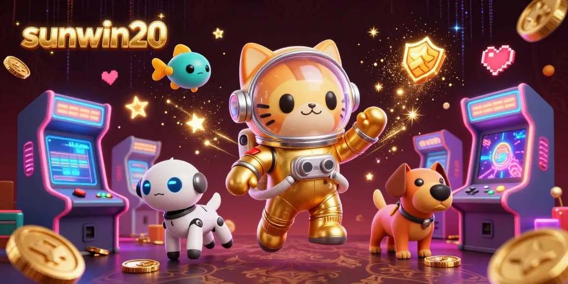 Engage in vibrant gaming adventures with sunwin20 in this dynamic 3D digital illustration.