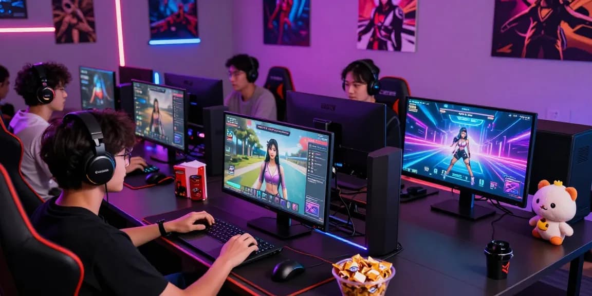 Engaged players in an interactive setting playing ai porn games, showcasing vibrant gaming setups and excitement.