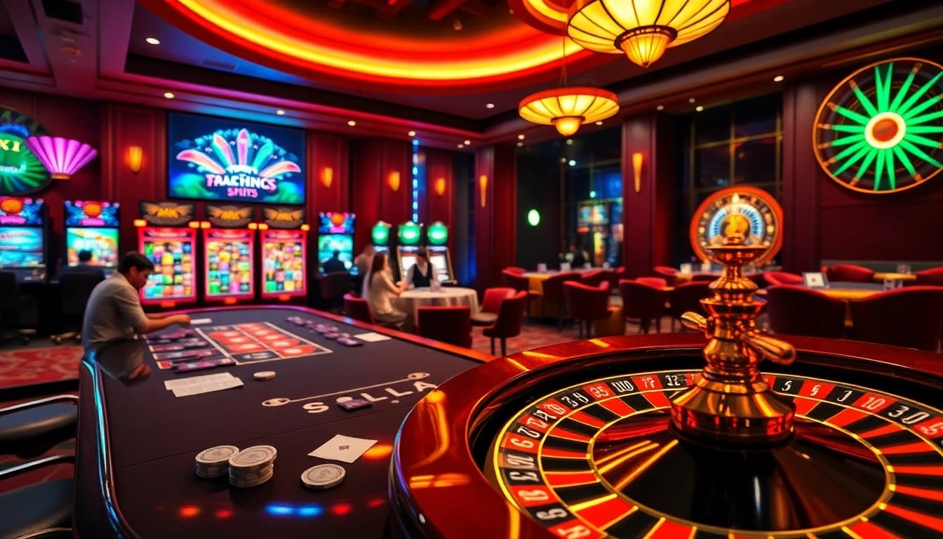 A thrilling view of online gambling at Trang chủ sx88, featuring a vibrant poker game and slot machines.