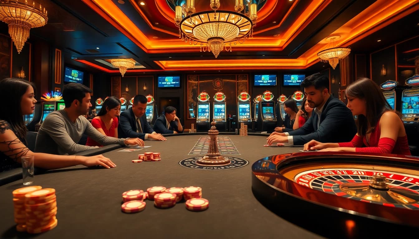 Experience the thrill of gambling with 7m cn in an upscale casino setting, featuring lively poker and roulette.