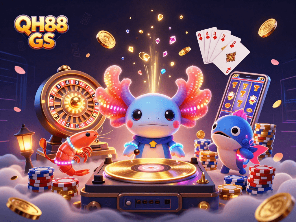 Spin and win at QH88 GS with a vibrant 3D casino scene showcasing vibrant characters and dynamic game elements.