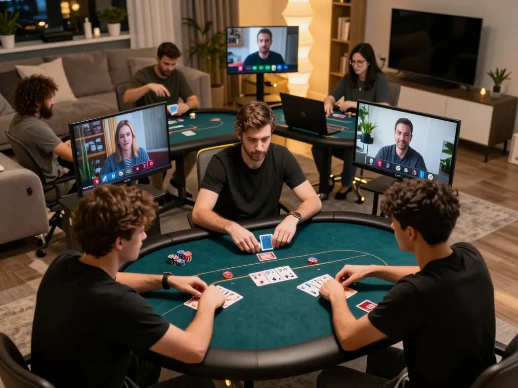 kkwin online poker players strategizing during intense game night at home