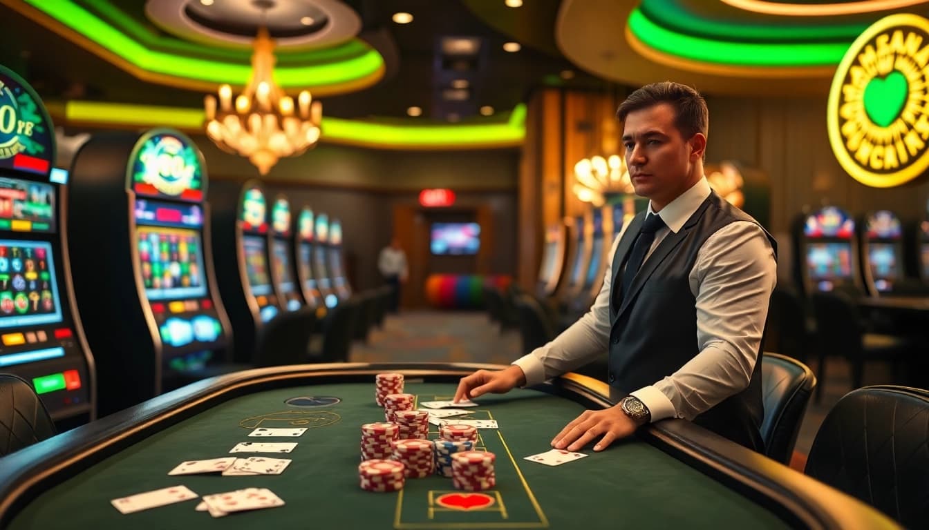 Experience the thrill of gambling action at Jun 88's immersive casino with dynamic dealer interaction.