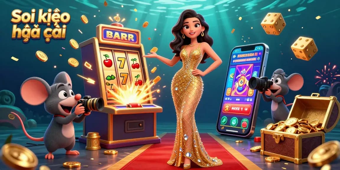 Soi kèo nhà cái showcases a glamorous 3D scene with a stunning woman, golden casino elements, and jackpot excitement.
