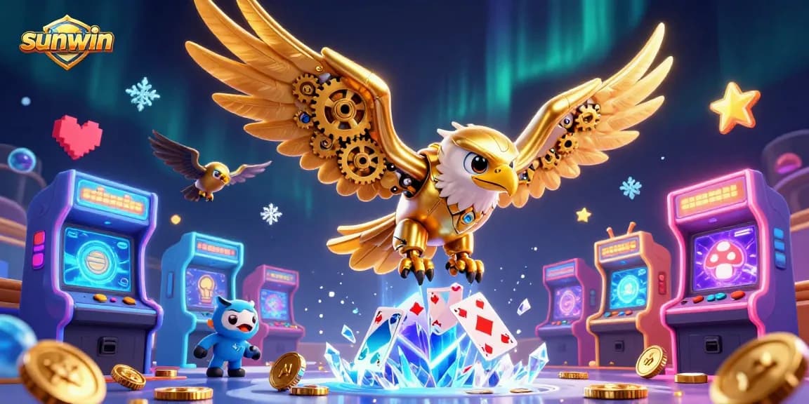 Experience thrilling wins at sunwin with a dynamic 3D illustration featuring casino elements and gaming excitement.