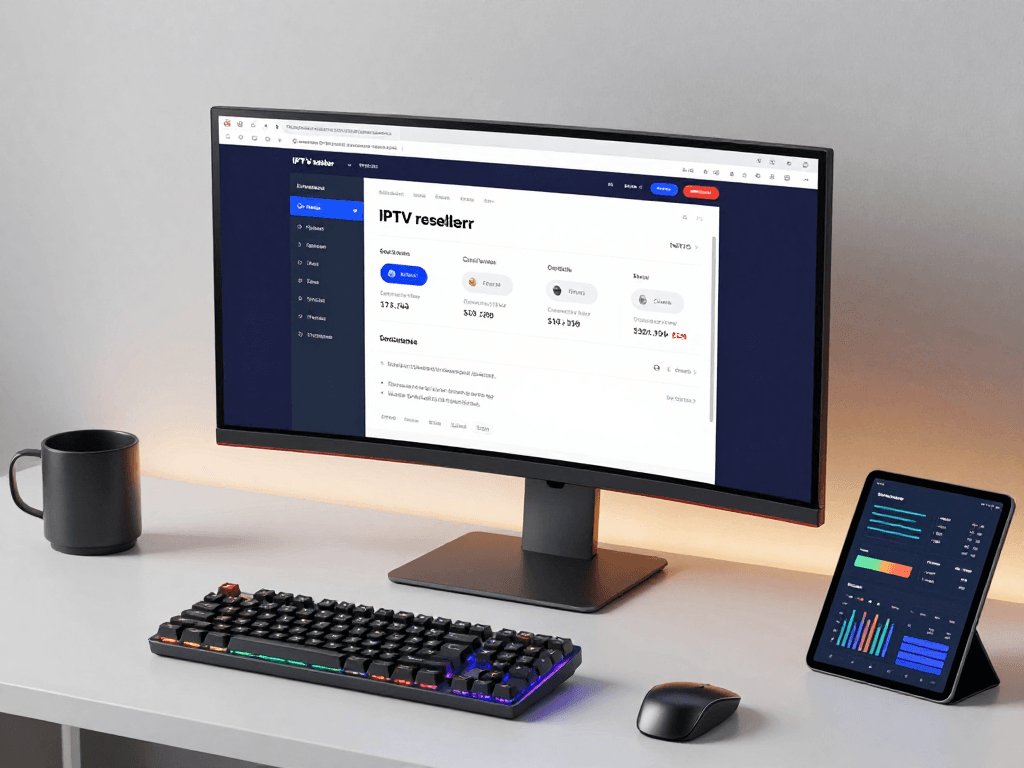 IPTV reseller panel on a modern dashboard showcasing subscription management tools, highlighting software development and digital platform efficiency.