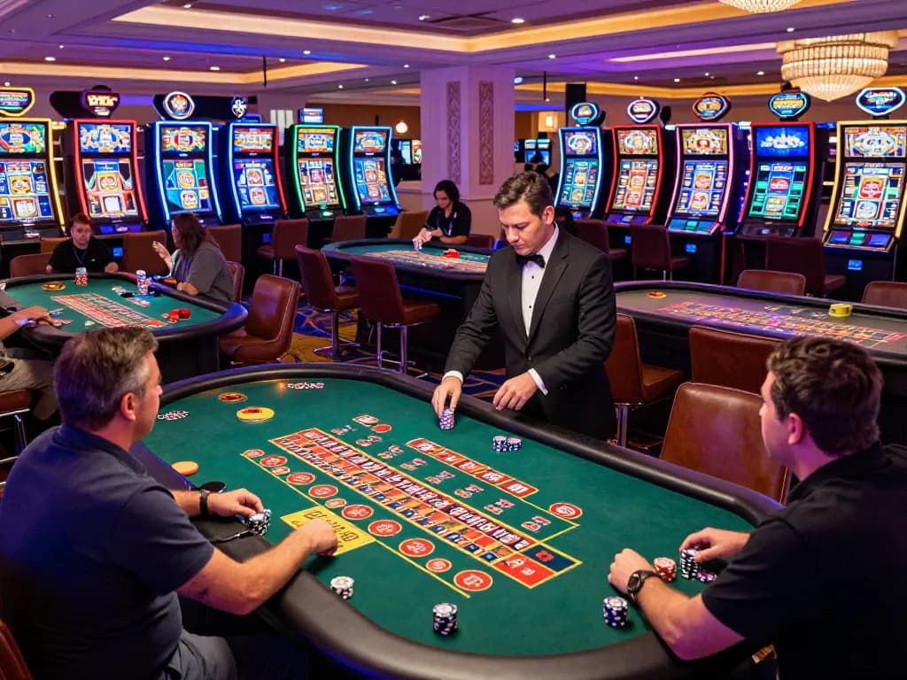 Experience the thrill of tr88 gambling at vibrant roulette tables in a bustling Las Vegas casino atmosphere.