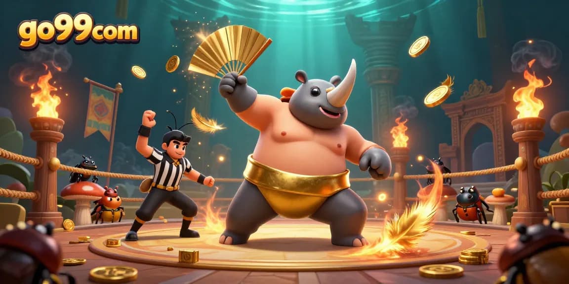 Join the excitement at go99com with this vibrant scene of a sumo champion beetle conquering the arena.
