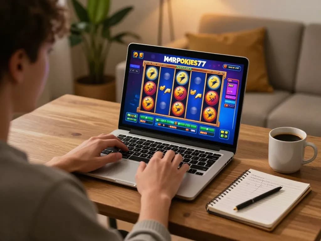 Engaging gameplay experience at MrPokies77 with online slots visible on a laptop screen.