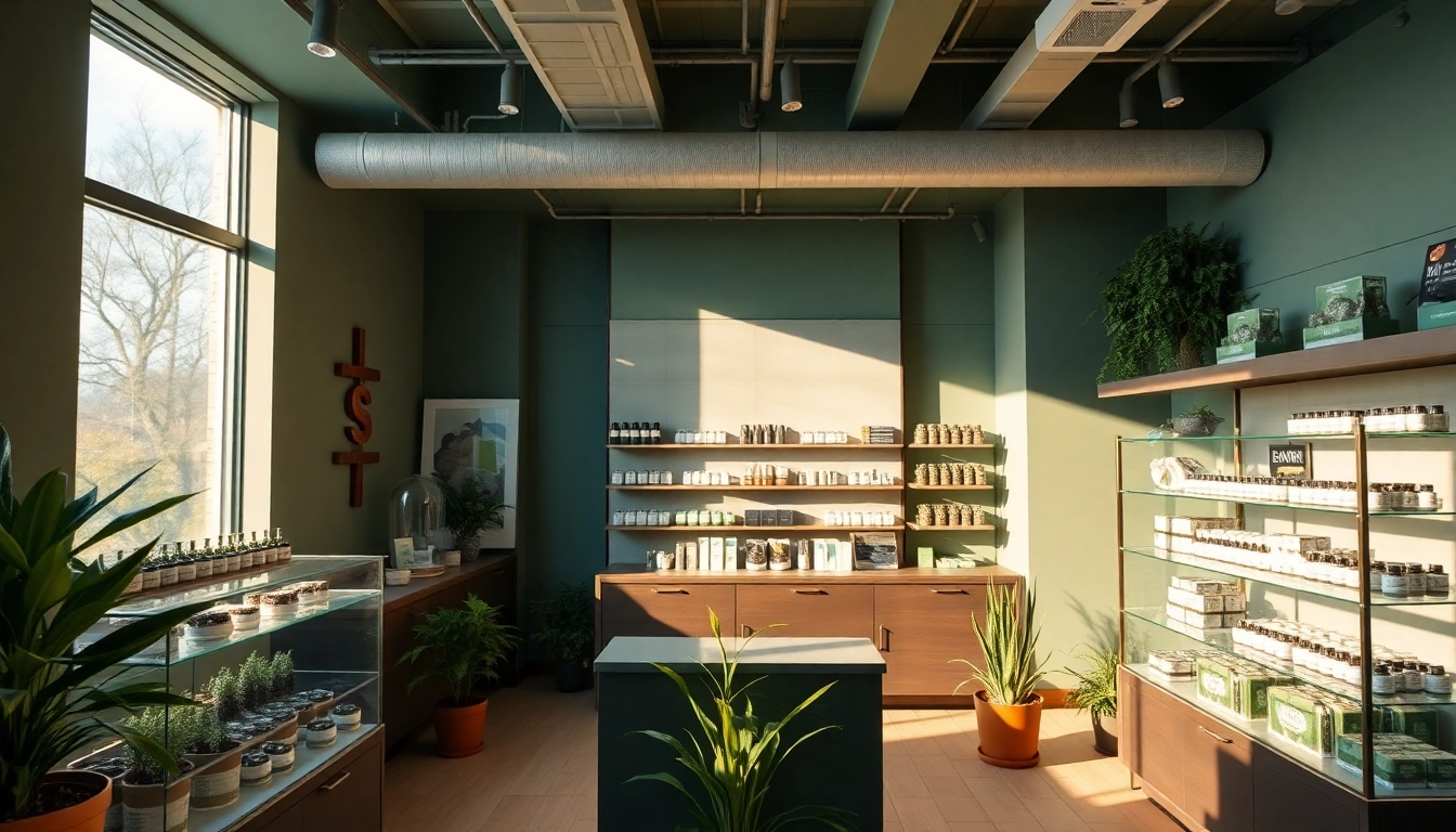 A visually appealing UK online weed dispensary showcasing various cannabis products in a modern setting.