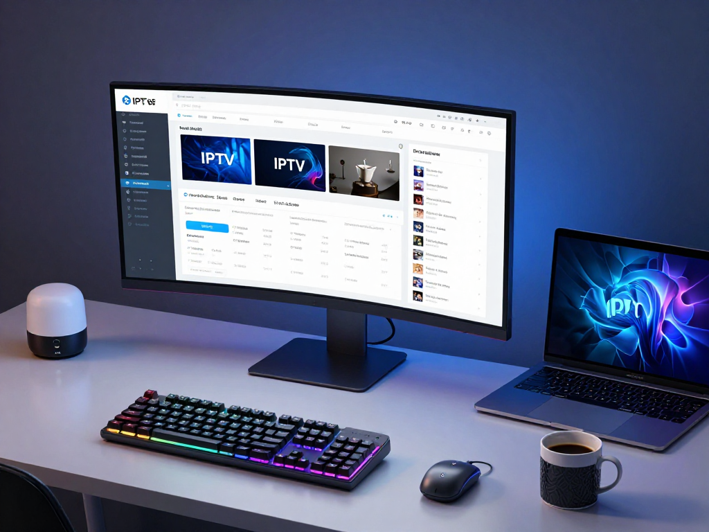 IPTV reseller dashboard displayed on a modern workspace, showcasing features and analytics for IPTV services and digital platforms.
