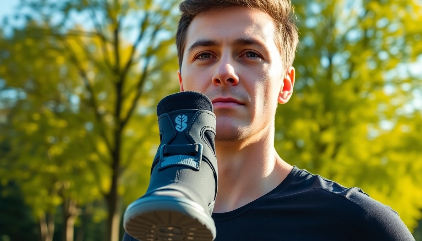 The best ankle brace for supination worn by a runner, showcasing support and comfort in an active outdoor setting.