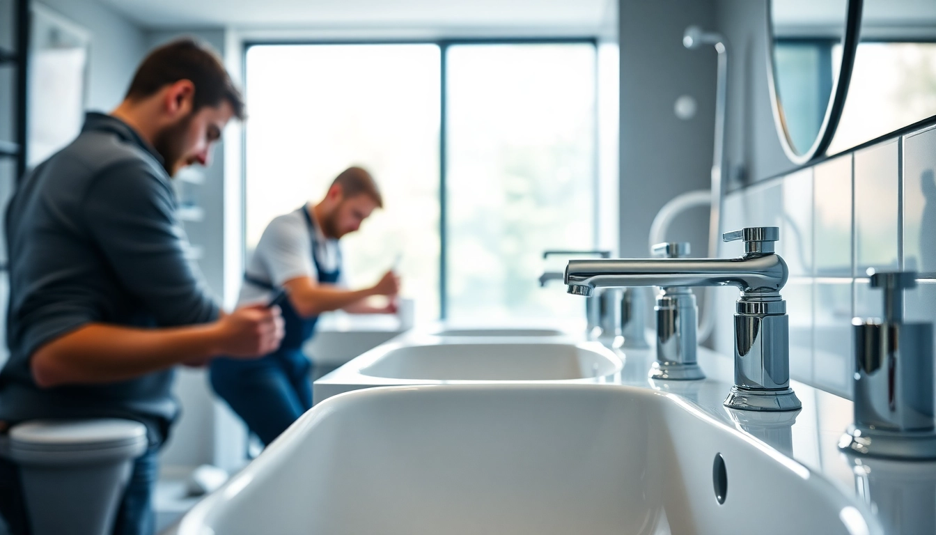 Installationsszene mit sonni sanitär Produkten, elegante Armaturen in hochwertigem Bad.