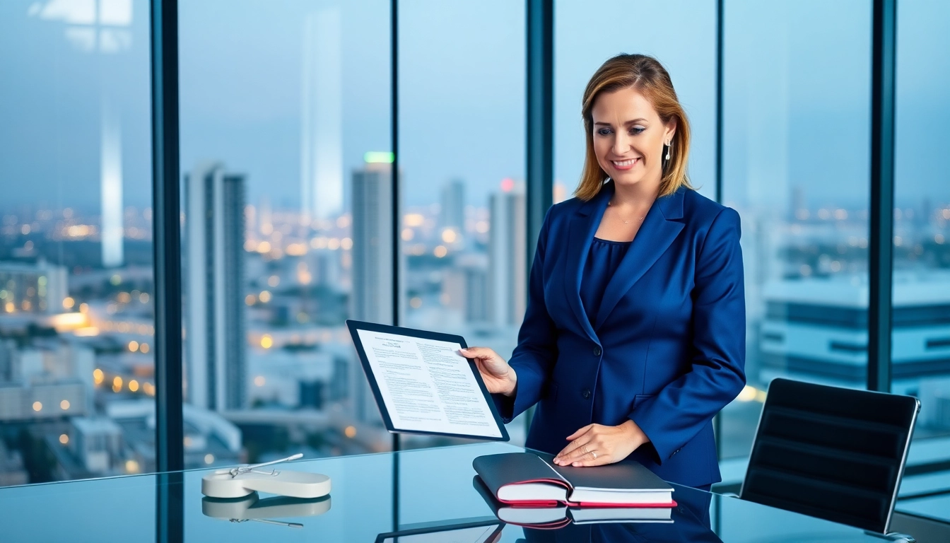 Expert business lawyer in the US guiding clients in Miami's modern office.