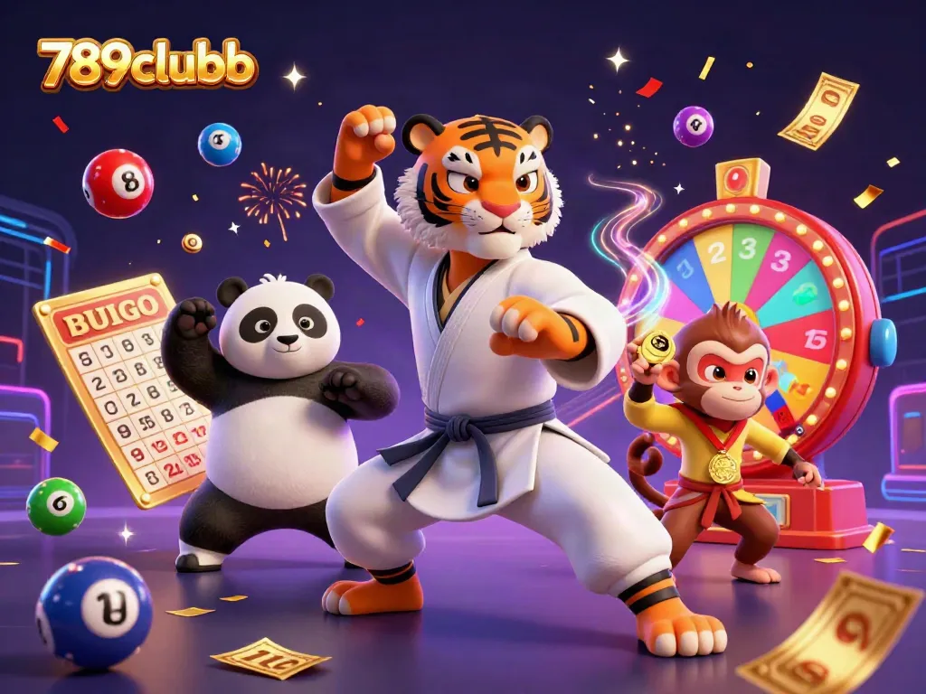 Experience thrilling action with 789clubb as the kung fu tiger master and characters engage in dynamic casino fun.