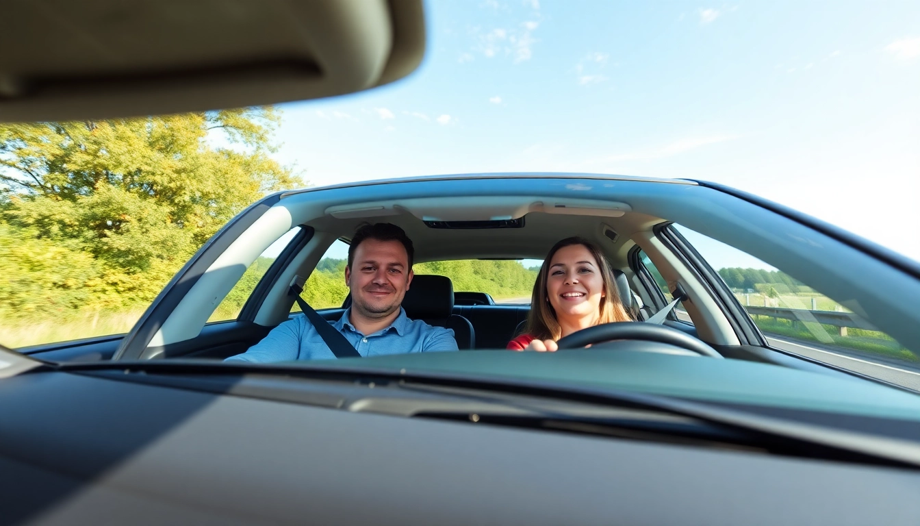 Learn automatic driving lessons Guildford with a friendly instructor inside a modern car.