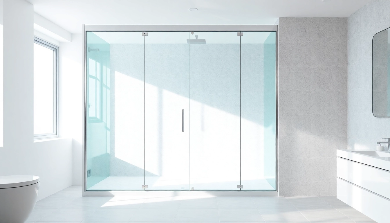 Showcasing elegant shower sliding doors in a modern bathroom design with bright lighting.